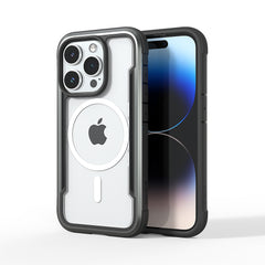 A modern Raptic iPhone 15 with a triple-camera system in a ProMagnet MagSafe Shield case, featuring a visible logo, displayed against a white background.