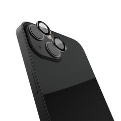 A black iPhone 15 Series Camera Lens Shield - Raptic Armour with three lenses and a tempered glass camera protector.