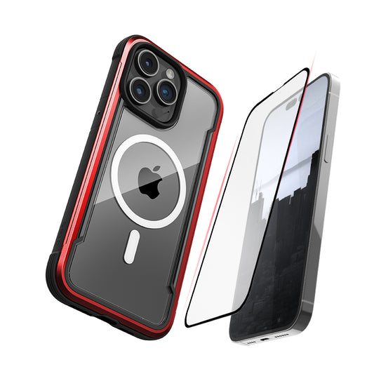 An iPhone 15 MagSafe Shield Case Screen Protection Bundle with a Raptic Shield screen protector and MagSafe compatibility.