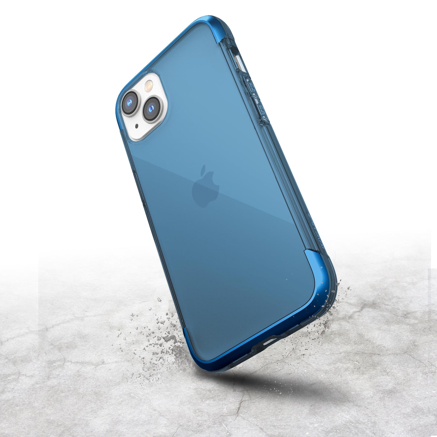 A blue aeon iPhone 14 Pro Max Air case on a concrete surface.