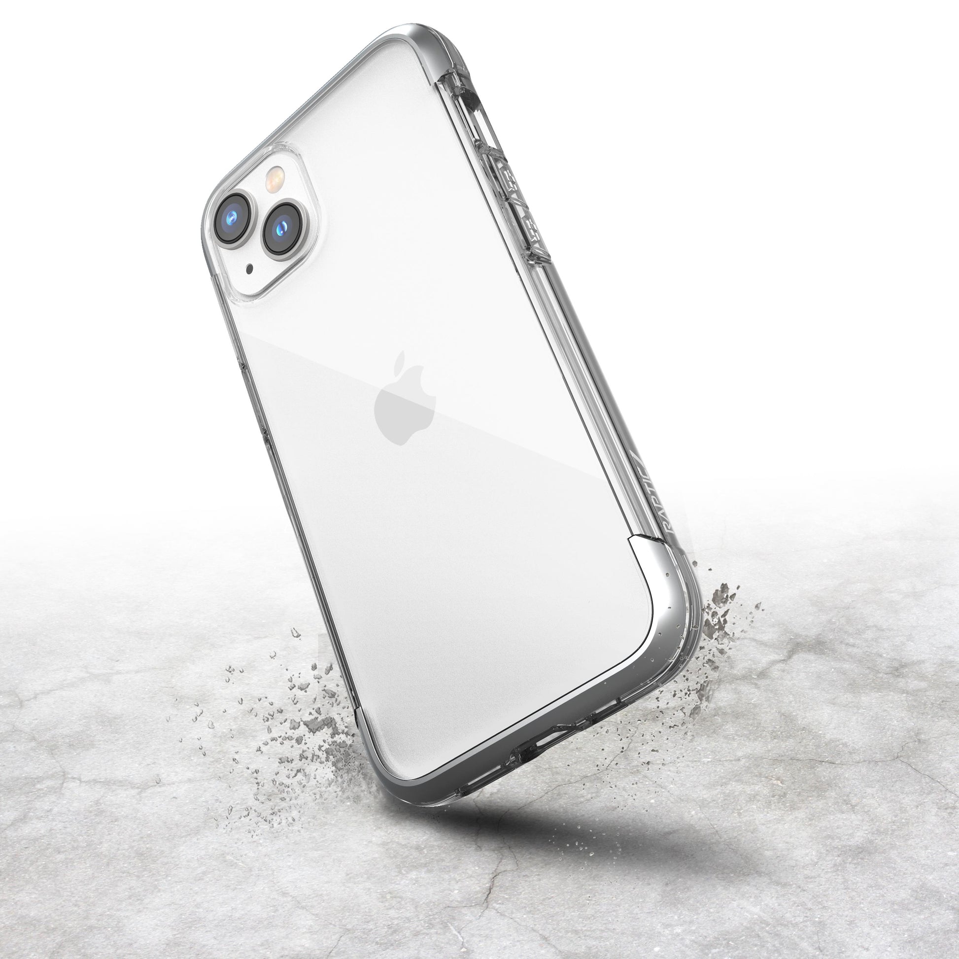 The back of a Raptic iPhone 14 Pro Max Air Case is shown on a concrete surface.