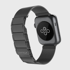A black stainless steel Raptic Apple Watch 42mm 44mm 45mm Band - CLASSIC PLUS with a magnetic closure band.