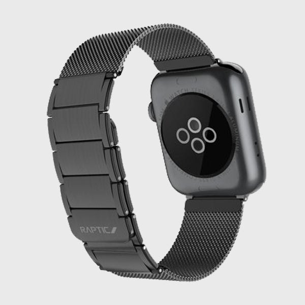 An Raptic Apple Watch with a CLASSIC PLUS black leather band.