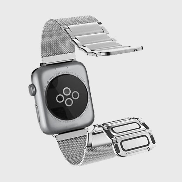 A stainless steel Raptic Apple Watch 42mm 44mm 45mm Band - CLASSIC PLUS with a magnetic closure is shown on a white background.