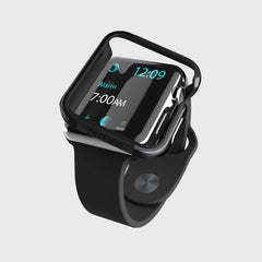 The Apple Watch 40mm Case - EDGE by Raptic, crafted with sleek anodized aluminum and a black band, displays the time 12:09 and has an alarm set for 7:00 AM. Its modern design features scratch protection, ensuring durability for everyday wear.