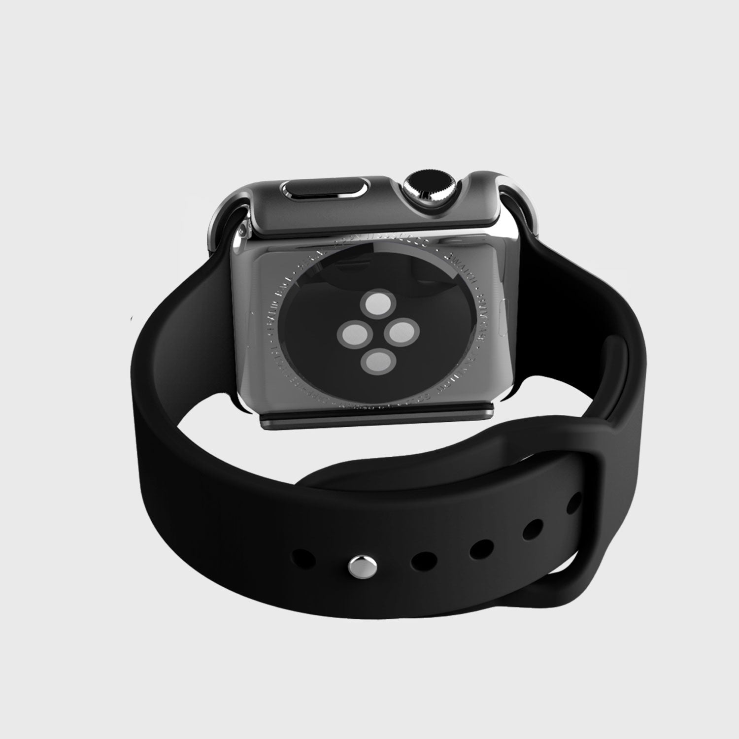 A black Raptic Apple Watch 44mm Case - EDGE with a premium machined anodized aluminum bumper protects it, displayed on a white background.