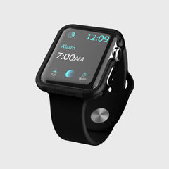 The Apple Watch 40mm Case - EDGE by Raptic showcases the time at 12:09, with a 7:00 AM alarm. Featuring a black band and anodized aluminum finish, this smartwatch includes an Apple Watch Bumper for enhanced scratch protection.