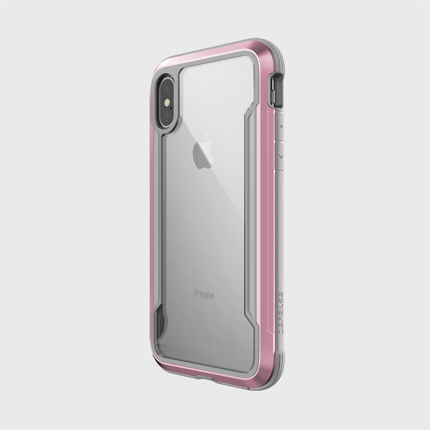 The back view of an iPhone XS Max case in pink, offering drop protection with the Raptic Shield case.