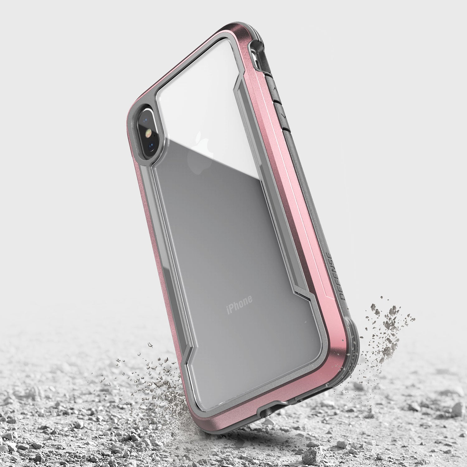 The iPhone XS Max Case - SHIELD by Raptic in pink and grey offers drop protection.