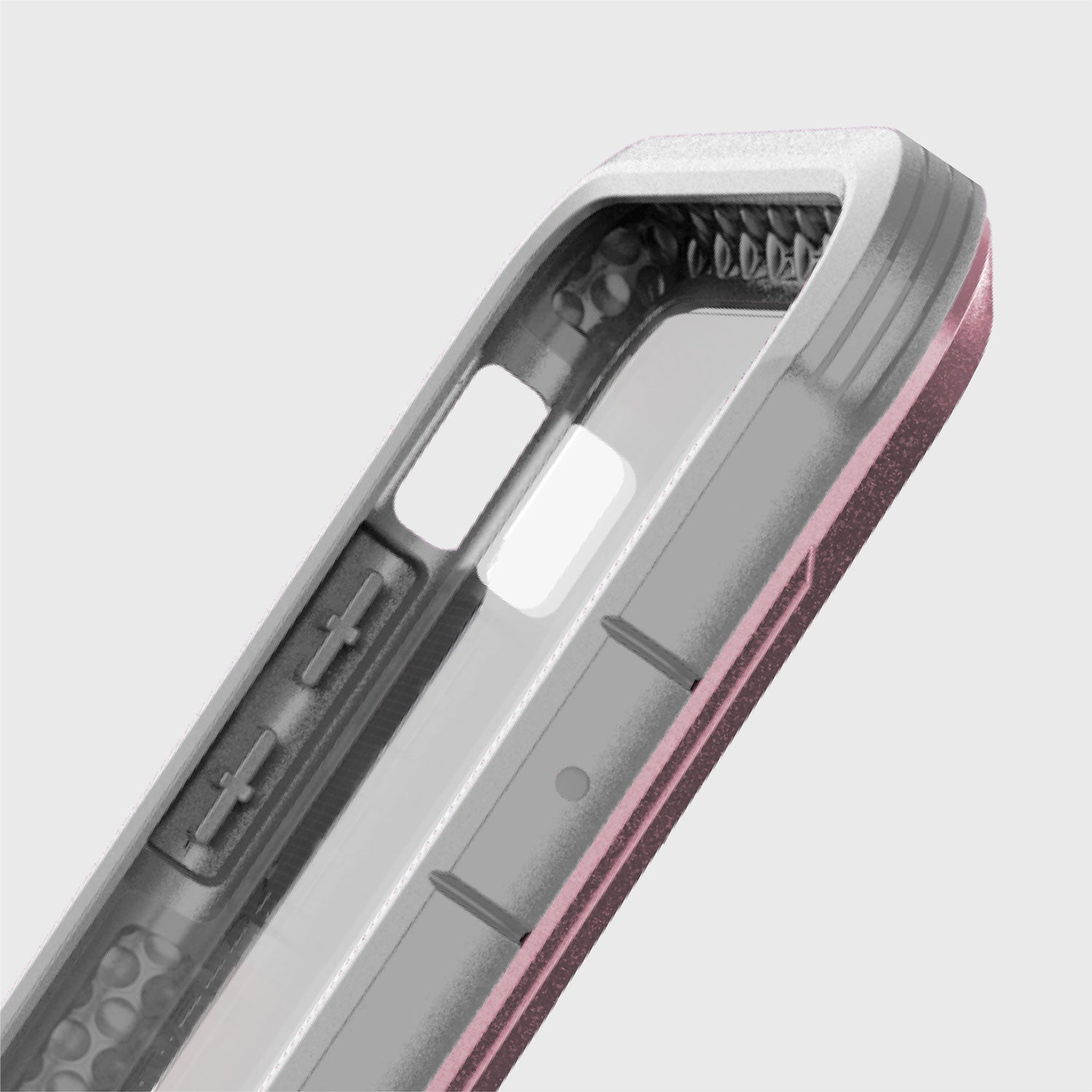 Raptic SHIELD case for iPhone XS Max offering drop protection in pink and grey.