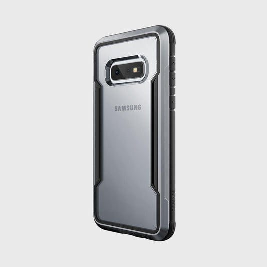The Raptic Shield Black Samsung Galaxy S10e case, designed with drop protection in mind, is showcased on a white background.