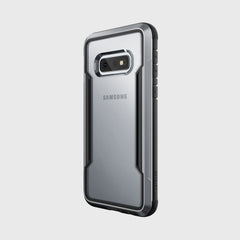 The Raptic Shield Black Samsung Galaxy S10e case, designed with drop protection in mind, is showcased on a white background.