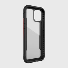 A black and red Raptic Shield case for iPhone 12 Pro Max providing 13' foot drop protection on a white background.