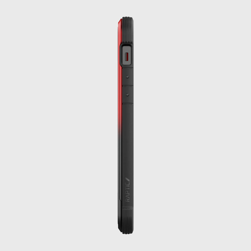 A Raptic iPhone 12 Pro phone case in black and red providing protection on a white background.