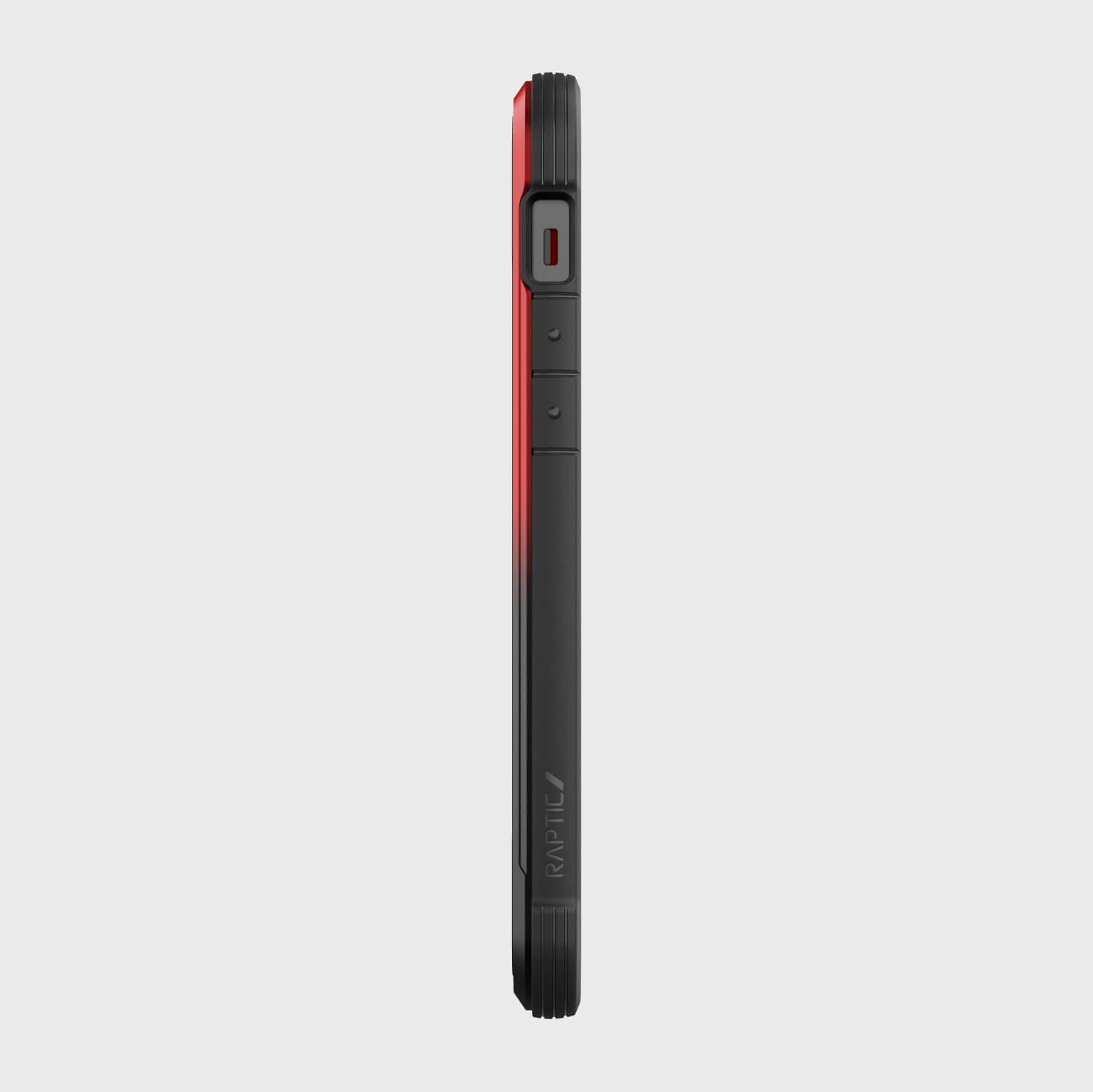 A black and red Raptic SHIELD case for iPhone 12 Pro Max providing 13' foot drop protection on a white background.