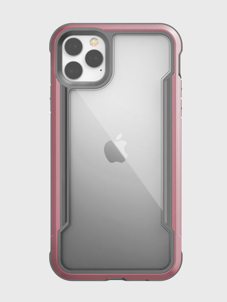 Raptic's SHIELD case for iPhone 11 Pro features a clear design with a red border, showcasing the Apple logo and camera on a white background. It's sleek, wireless charging compatible, and offers protection without sacrificing style.