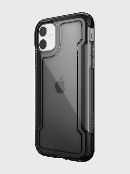 The shock-absorbing rubber back view of a Raptic Clear iPhone 11 Case - CLEAR in black.