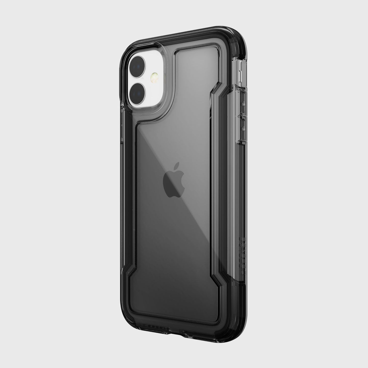 The shock-absorbing rubber back view of a Raptic Clear iPhone 11 Case - CLEAR in black.