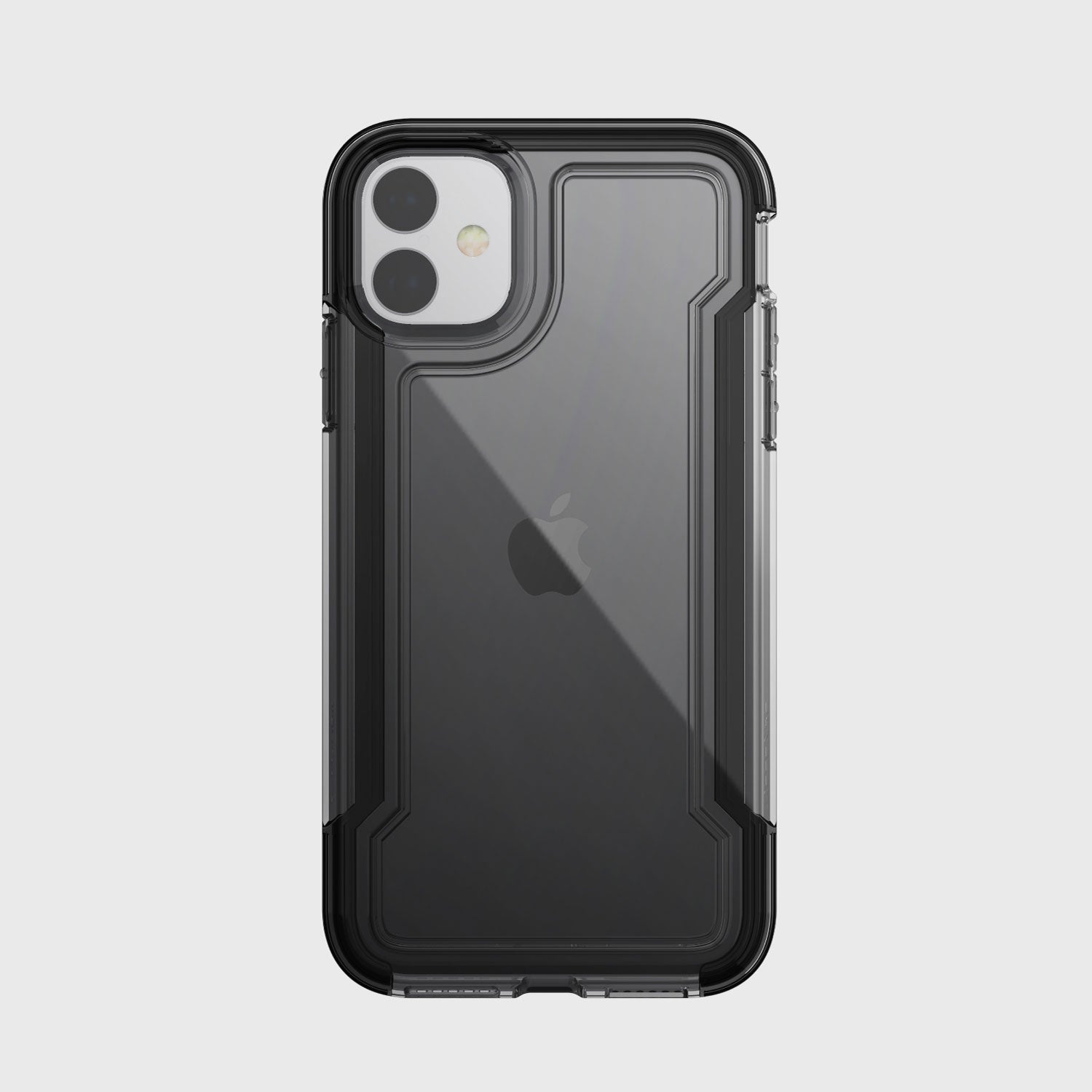 The shock-absorbing rubber of the Raptic Clear provides 2-metre drop protection for the back view of an iPhone 11 Case - CLEAR.