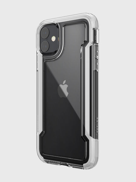 The back view of a Raptic Clear iPhone 11 Case with shock-absorbing rubber.
