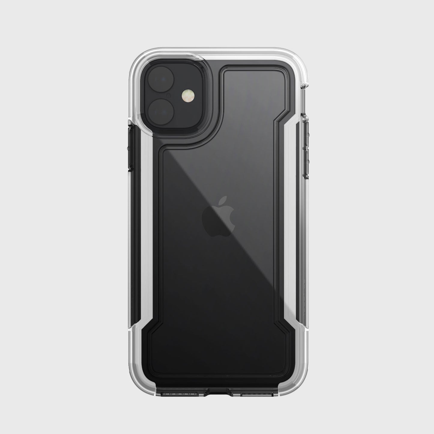 The back view of a Raptic Clear iPhone 11 Case - CLEAR offering shock-absorbing rubber and 2-metre drop protection.