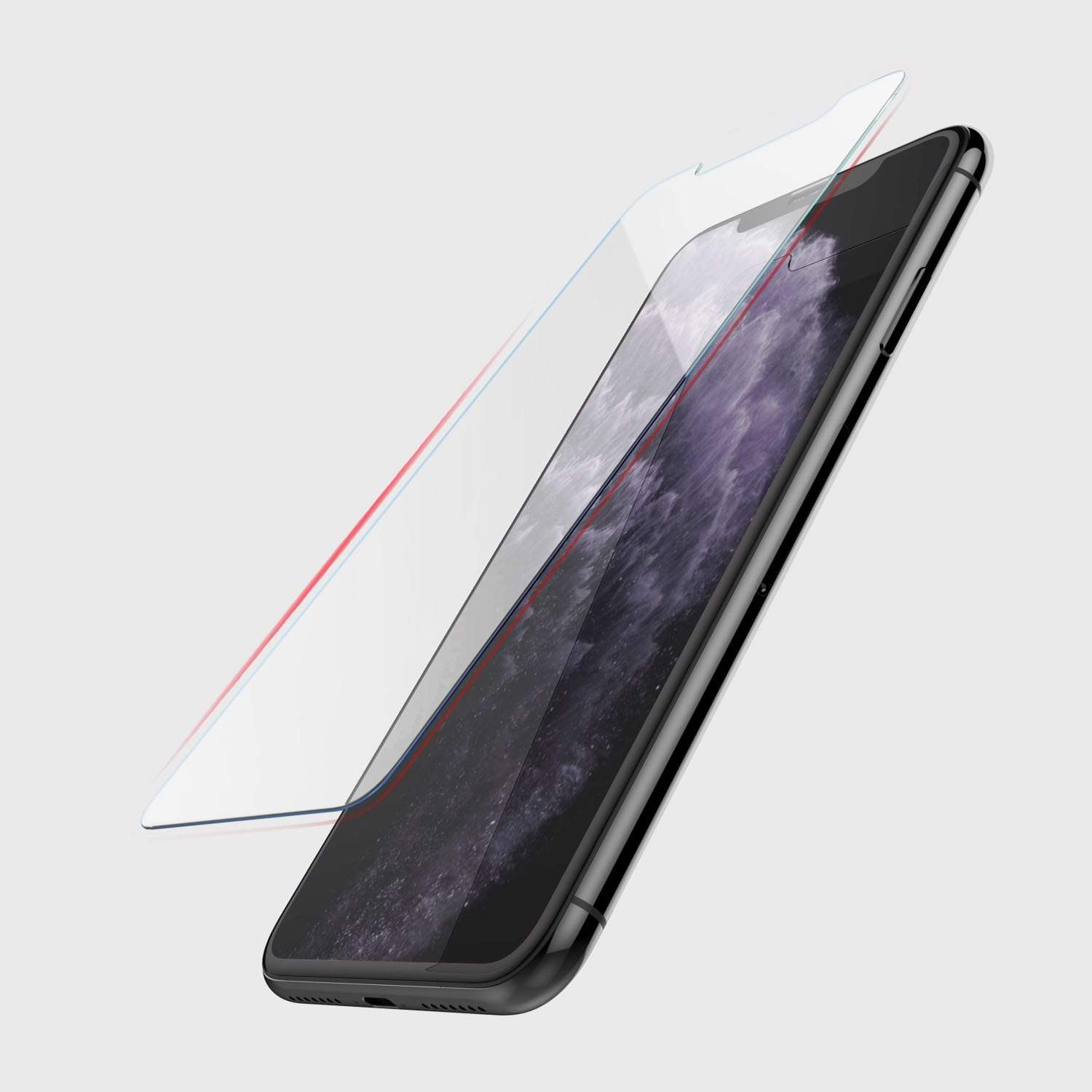 Defense Glass edge to edge is hovering over a black iphone 11 pro max