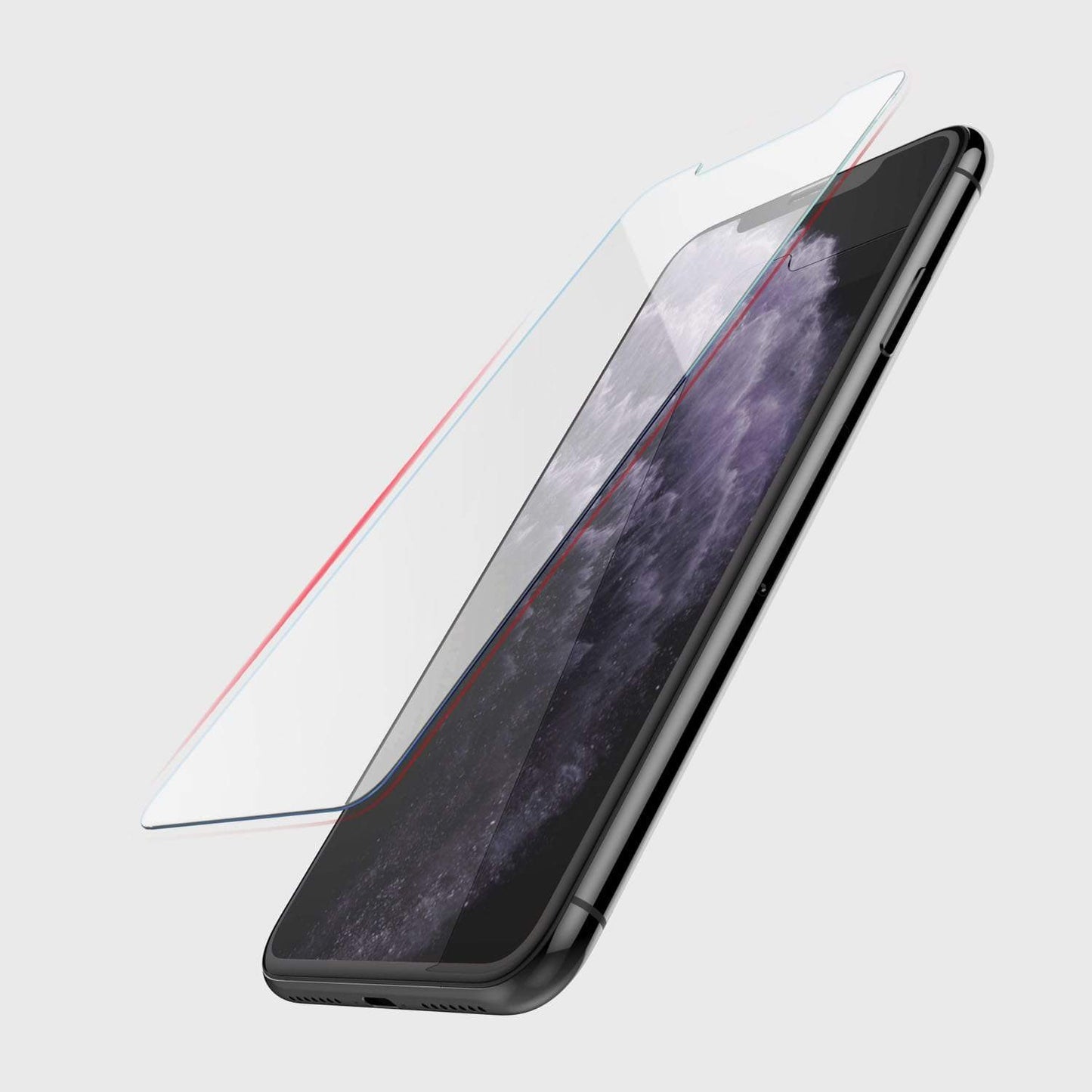 Defense Glass edge to edge is hovering over a black iphone 11 pro max