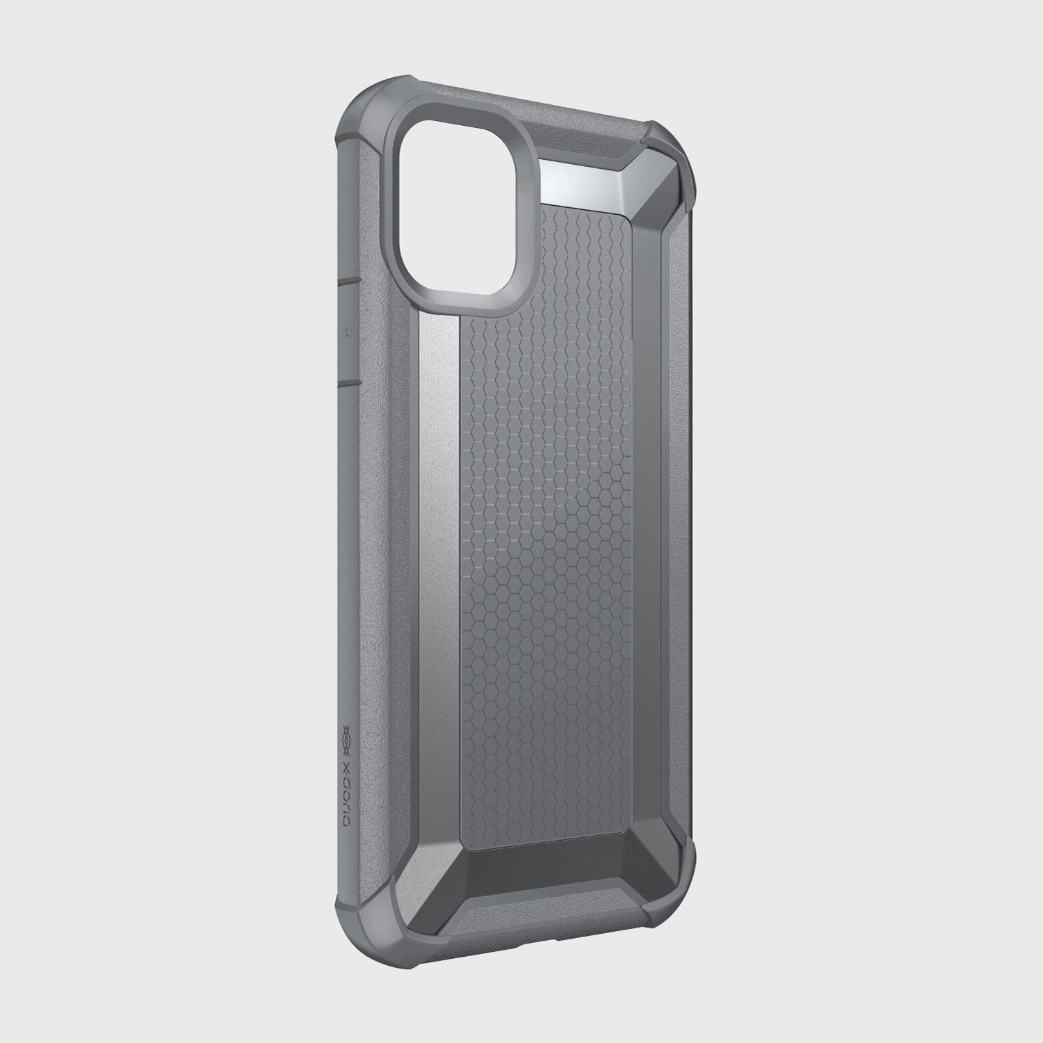 The back view of the Raptic Tactical protective iPhone 11 Pro Max case, featuring its shock-absorbing rubber exterior and complying with Military Standard MIL-STD-810G.