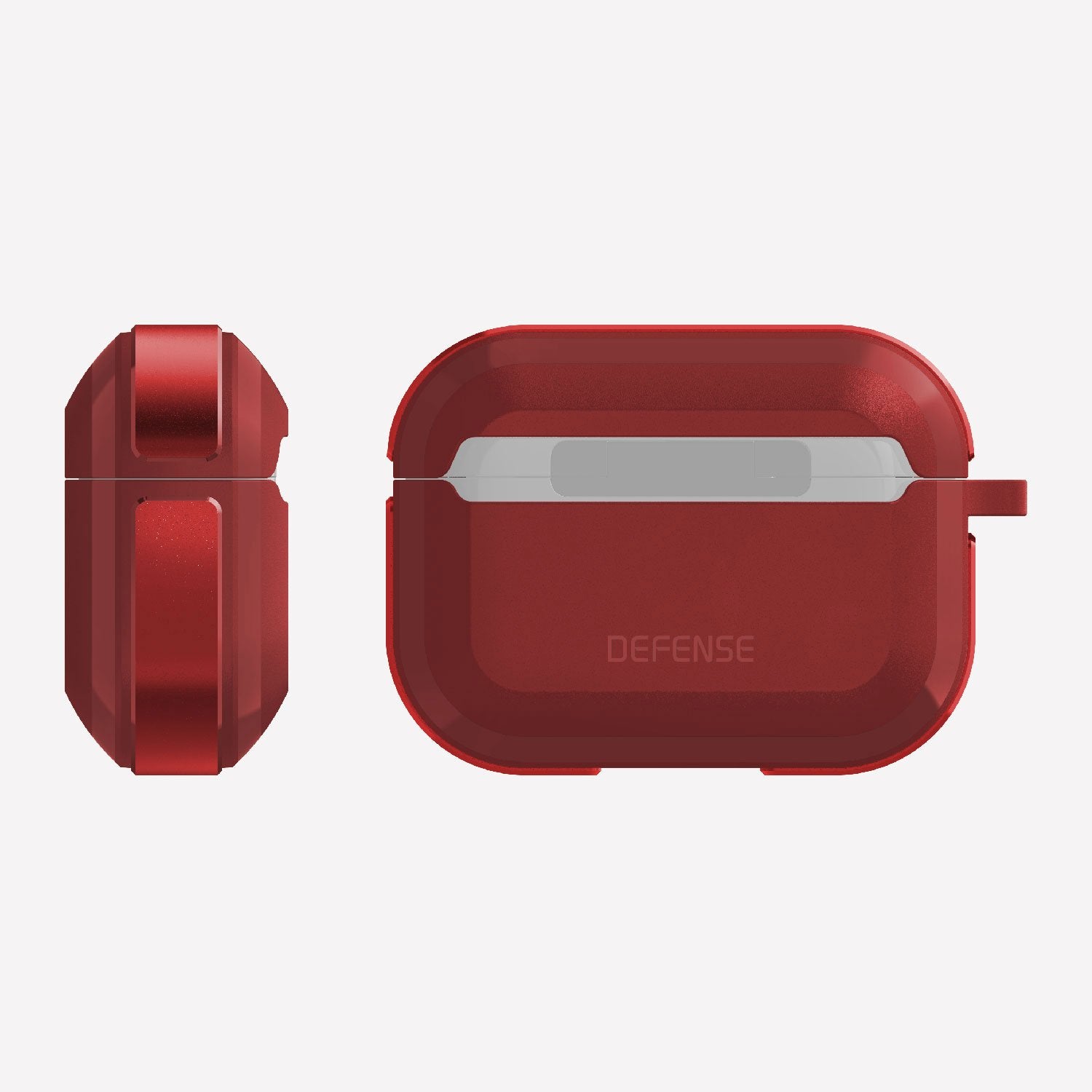 Defense Trek Red on Apple AirPods Pro showing the machined aluminum bumper Side and protective hard polycarbonate front
