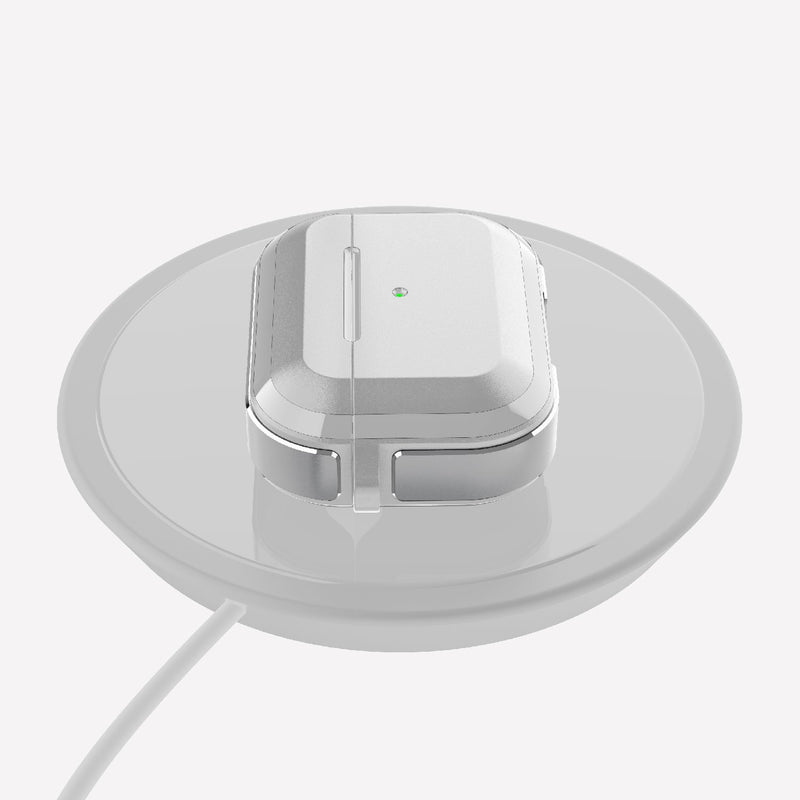 Raptic Trek Silver case on Apple AirPods Pro showing wireless charging compatibilities
