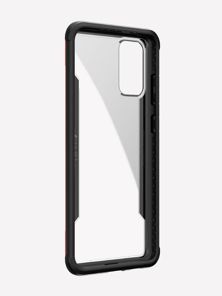 Defense shield red made for a Galaxy S20+ showing the front view to showcase that the case's transparent back cover