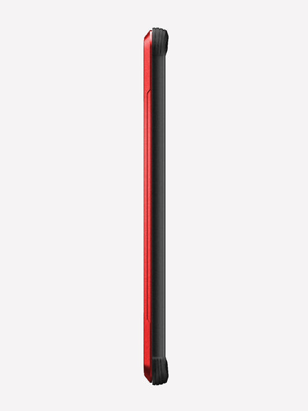 Defense shield red on a silver Galaxy S20+ showing the side view to show the side buttons on the device