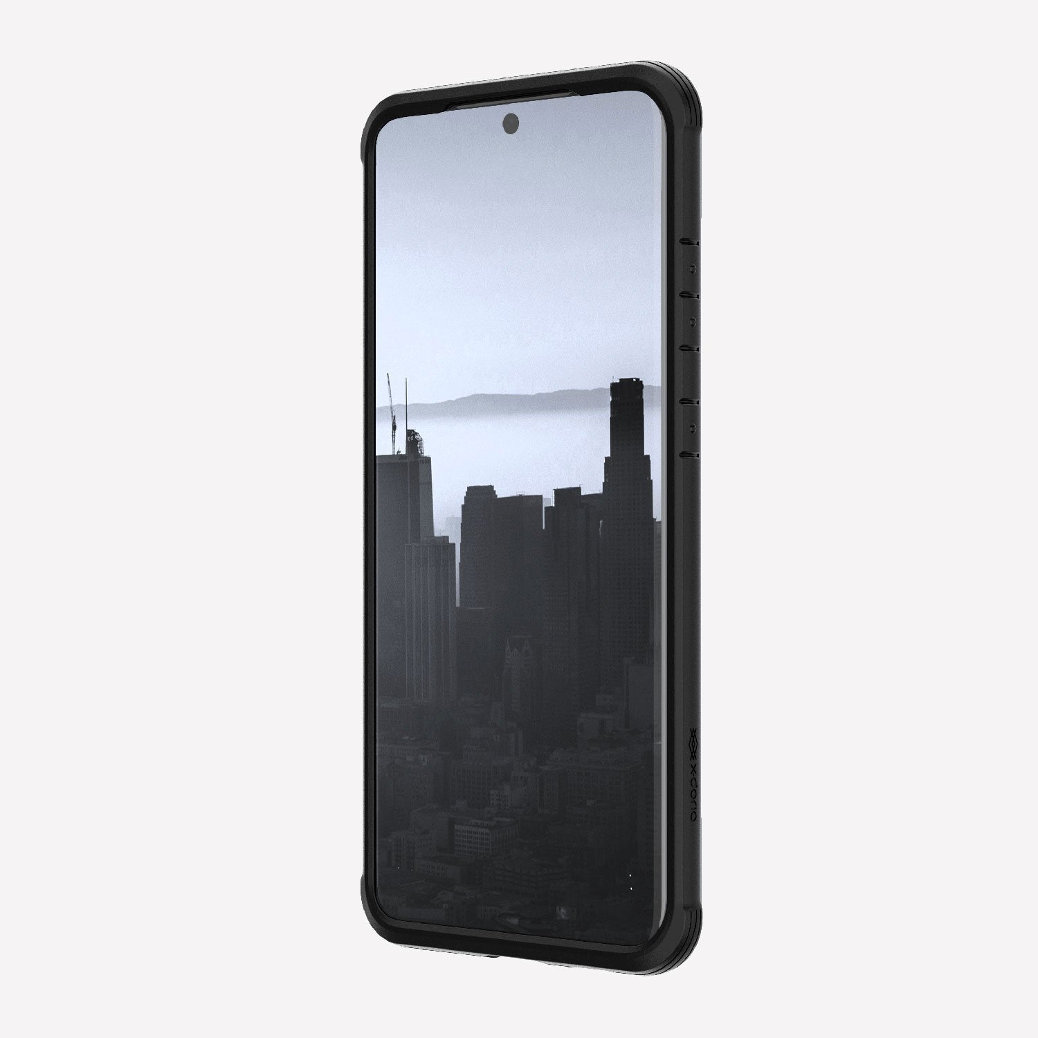 Defense shield black made for a Galaxy S20 Ultra displaying the front view to showcase the raised lip to keep it safe from front-faced drops and surface scratches. that the case's transparent back cover