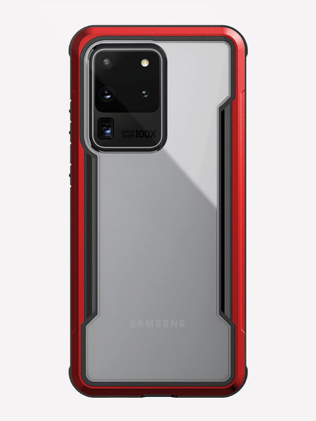 The Samsung Galaxy S20 Ultra Case Raptic Shield Red by X-Doria offers military-grade drop protection to keep the camera module safe and supports wireless charging for added convenience.
