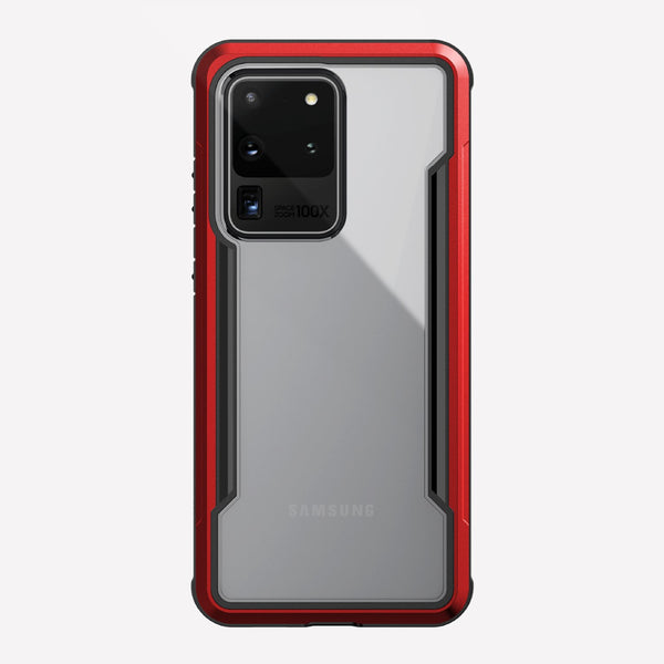 The Samsung Galaxy S20 Ultra Case Raptic Shield Red by X-Doria offers military-grade drop protection to keep the camera module safe and supports wireless charging for added convenience.