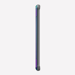 Defense shield iridescent on a silver Galaxy S20 showing the side view to show the side buttons on the device