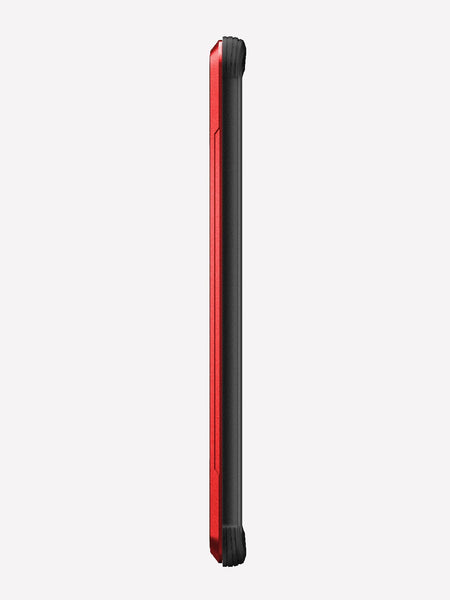 Defense shield red on a silver Galaxy S20 showing the side view to show the side buttons on the device