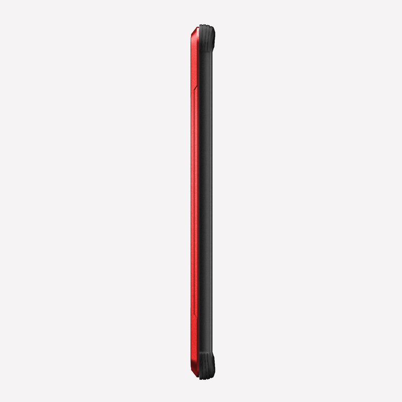 Defense shield red on a silver Galaxy S20 showing the side view to show the side buttons on the device