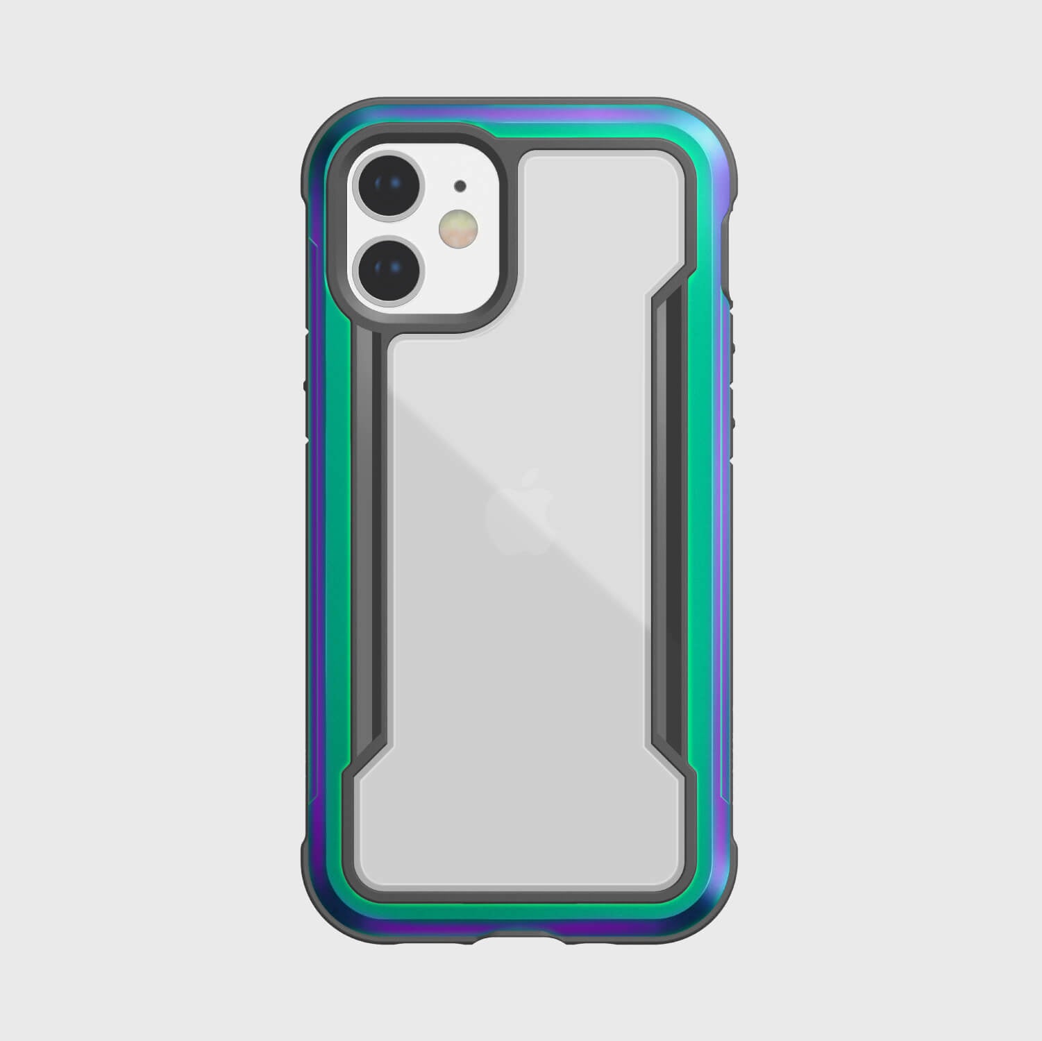 The back view of an iPhone 12 Mini Case - SHIELD by Raptic in blue and green.