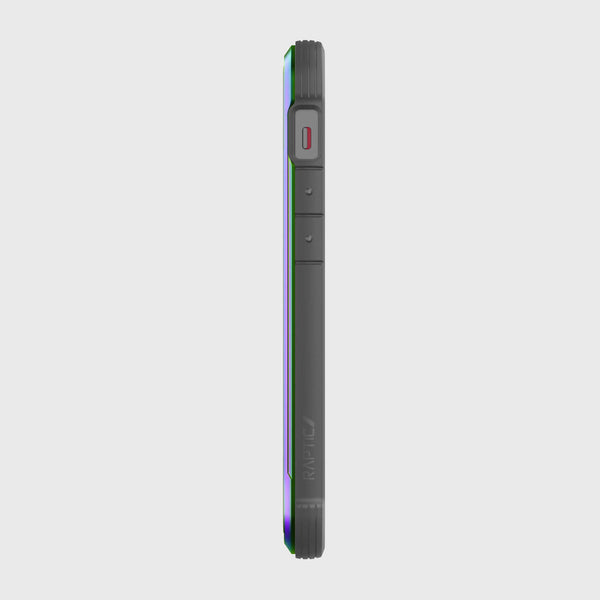 The back view of an Raptic iPhone 12 Mini Case - SHIELD with a rainbow stripe.
