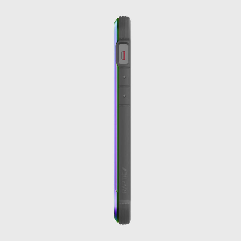 The back view of an Raptic iPhone 12 Mini Case - SHIELD with a rainbow stripe.