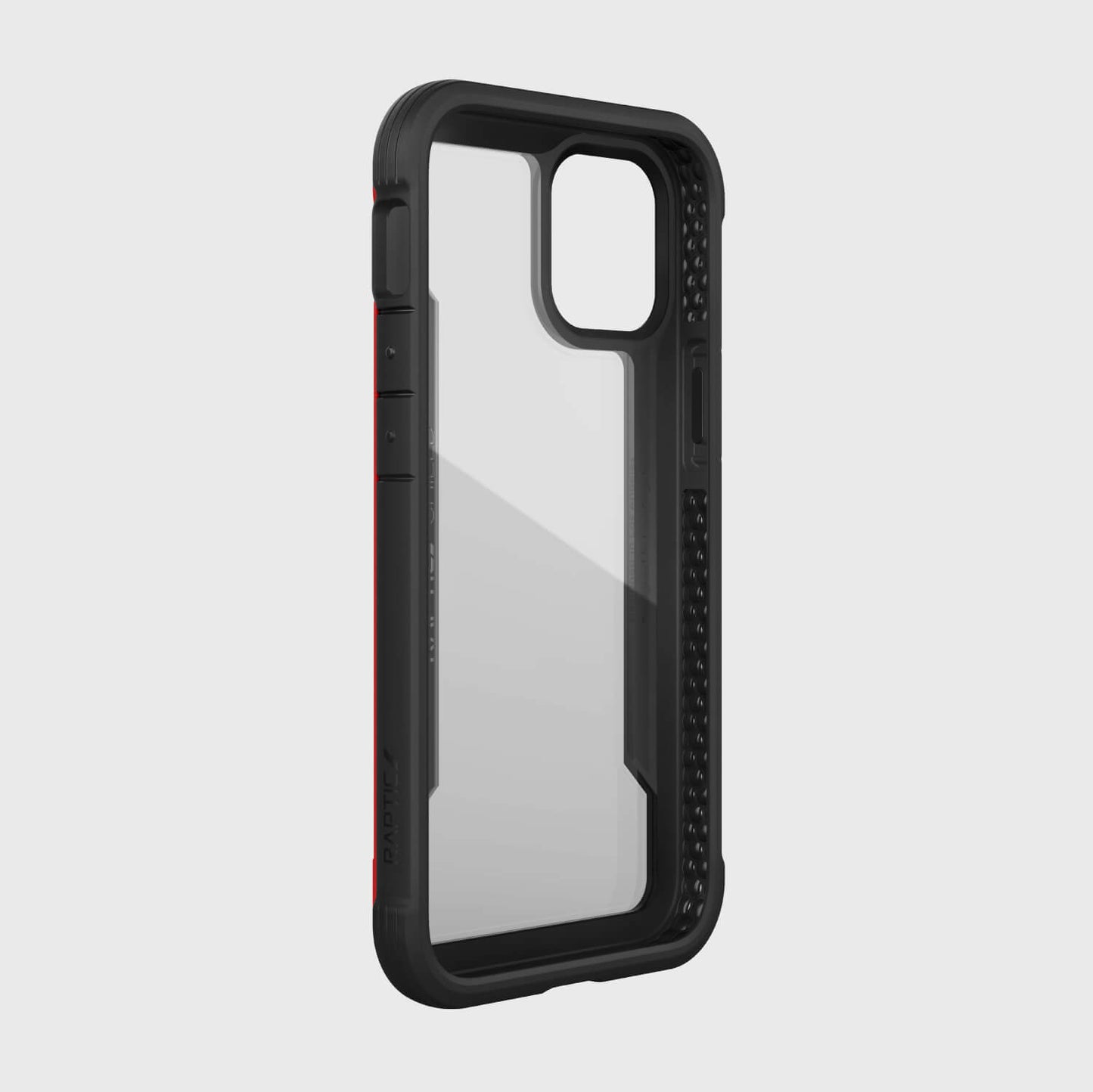 The iPhone 12 Mini Case - SHIELD from Raptic is black and red.