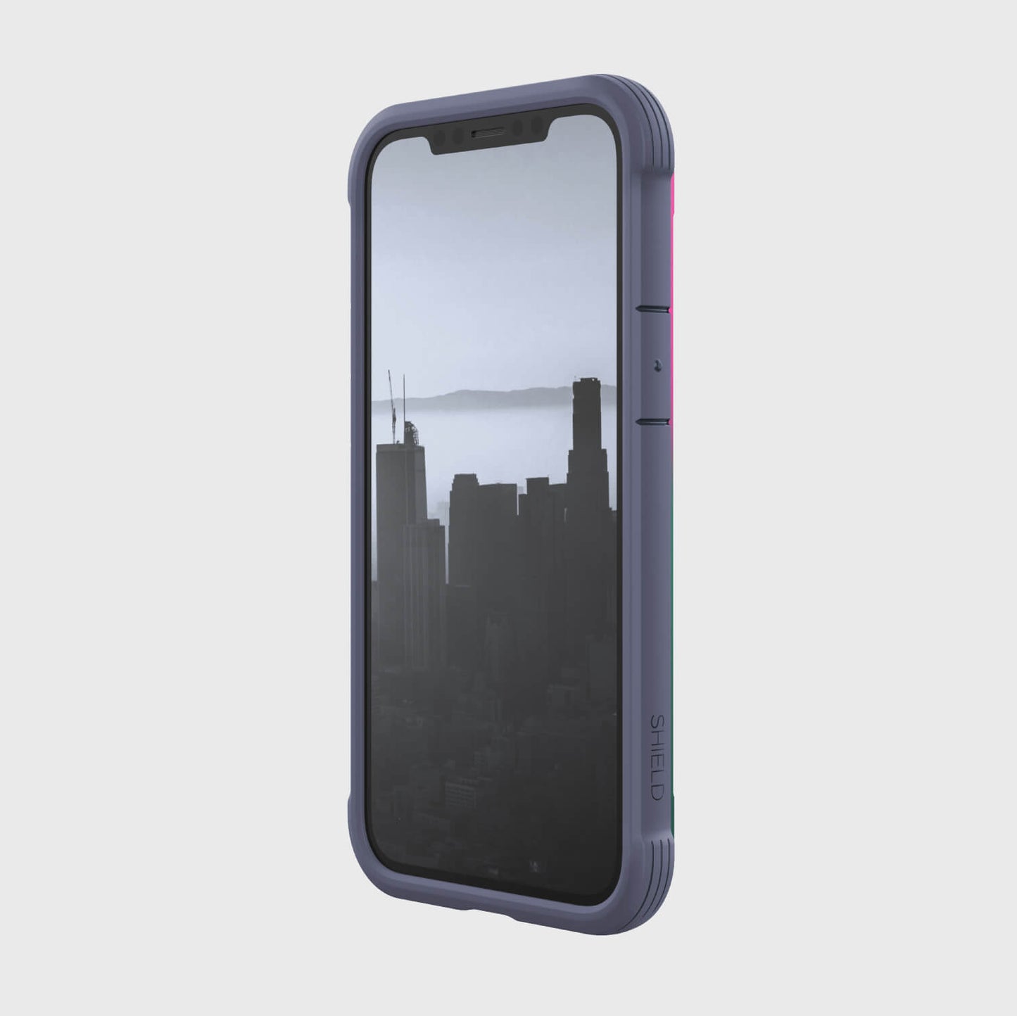 A view of the city from the back of an iPhone 12 Mini Case - SHIELD by Raptic.