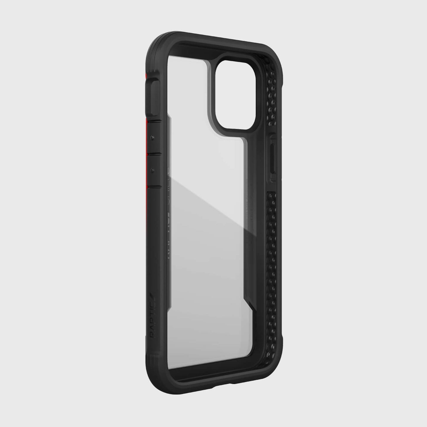 The iPhone 12 Mini Case - SHIELD by Raptic is black and red.