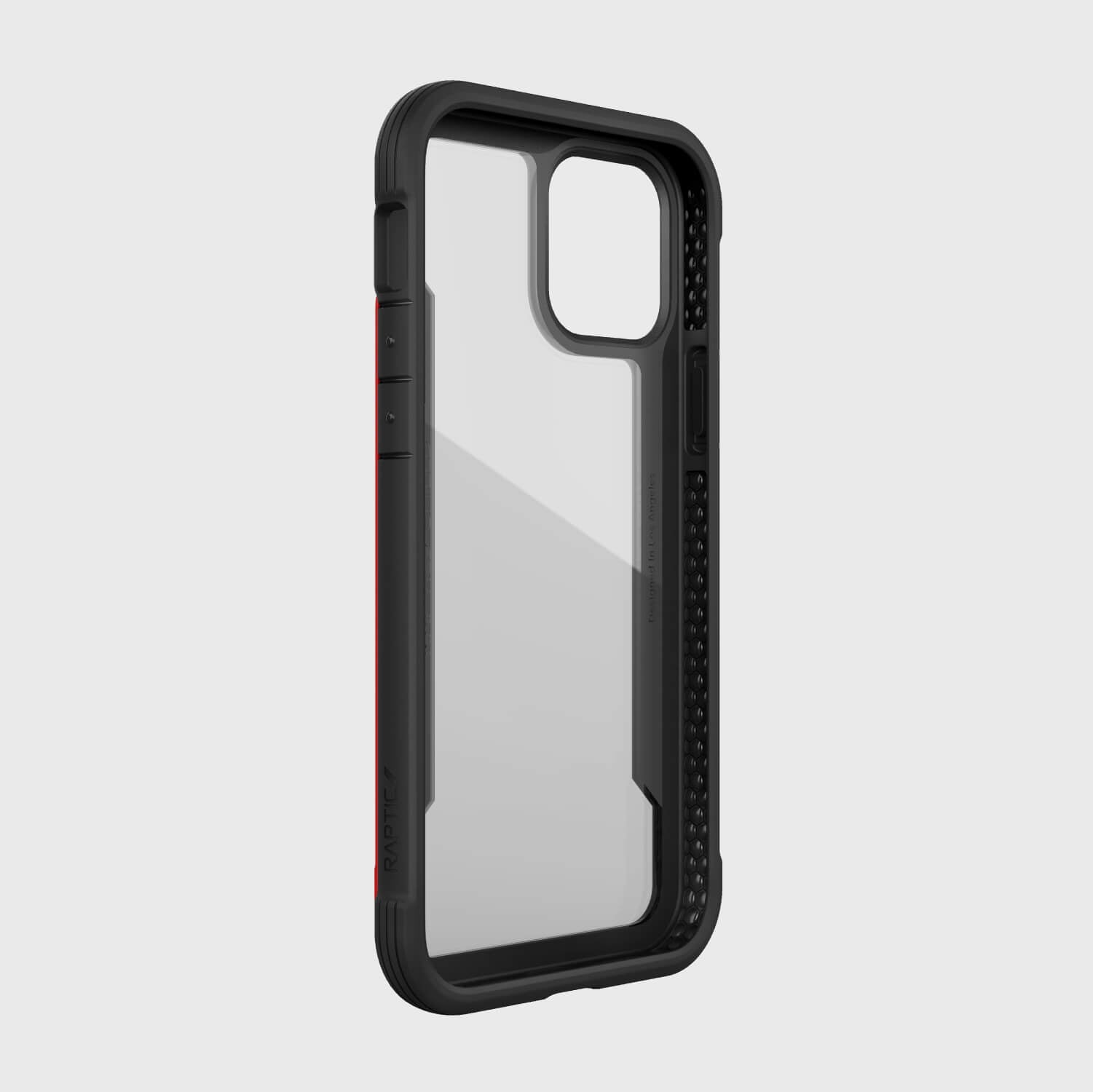 The SHIELD case for iPhone 12 Pro Max provides foot drop protection and comes in a stylish black and red design.