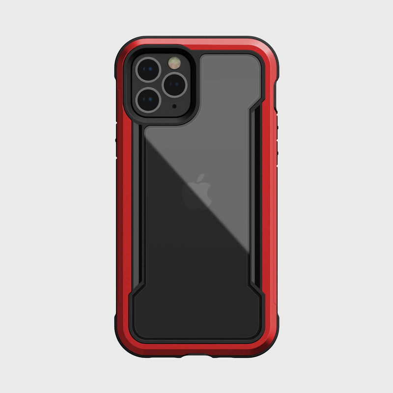 The back of a Raptic iPhone 12 & iPhone 12 Pro Case - SHIELD in red and black, providing protection.