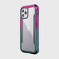 The back view of a Raptic Shield case in pink and green, providing 13' foot drop protection for the iPhone 12 Pro Max.