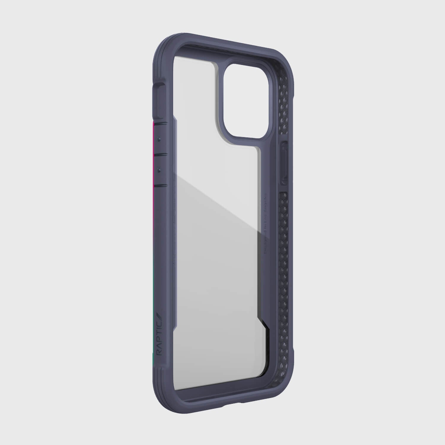The iPhone 12 Pro Max with the Raptic SHIELD case is displayed, highlighting its foot drop protection.