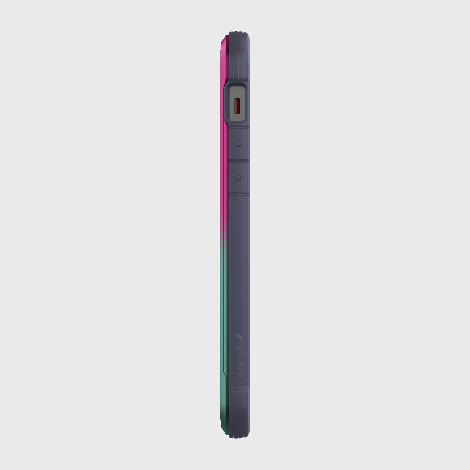 The back of a Raptic iPhone 12 & iPhone 12 Pro Case - SHIELD with a pink, green, and blue stripe offering protection.