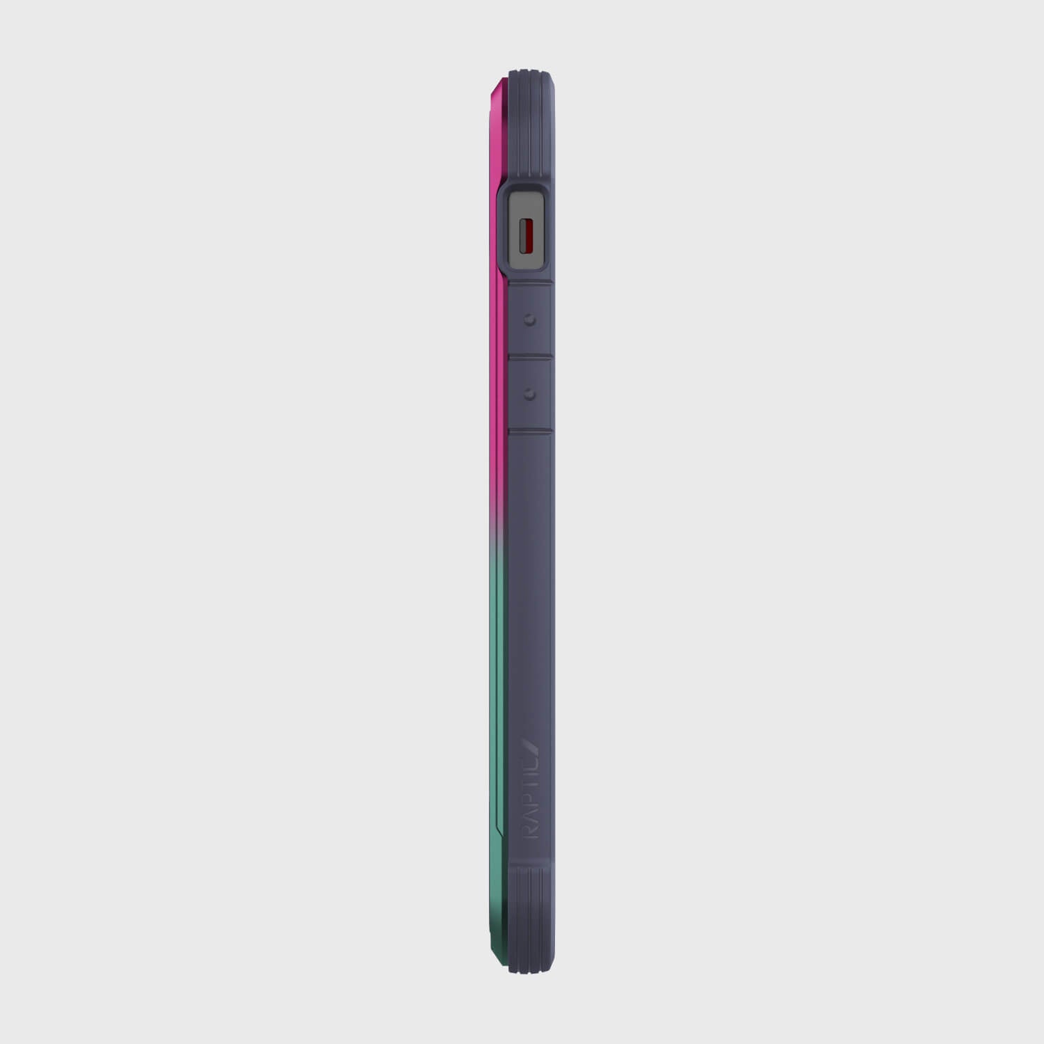 The SHIELD case for iPhone 12 Pro Max by Raptic, featuring a pink, green, and blue stripe design, offers foot drop protection.